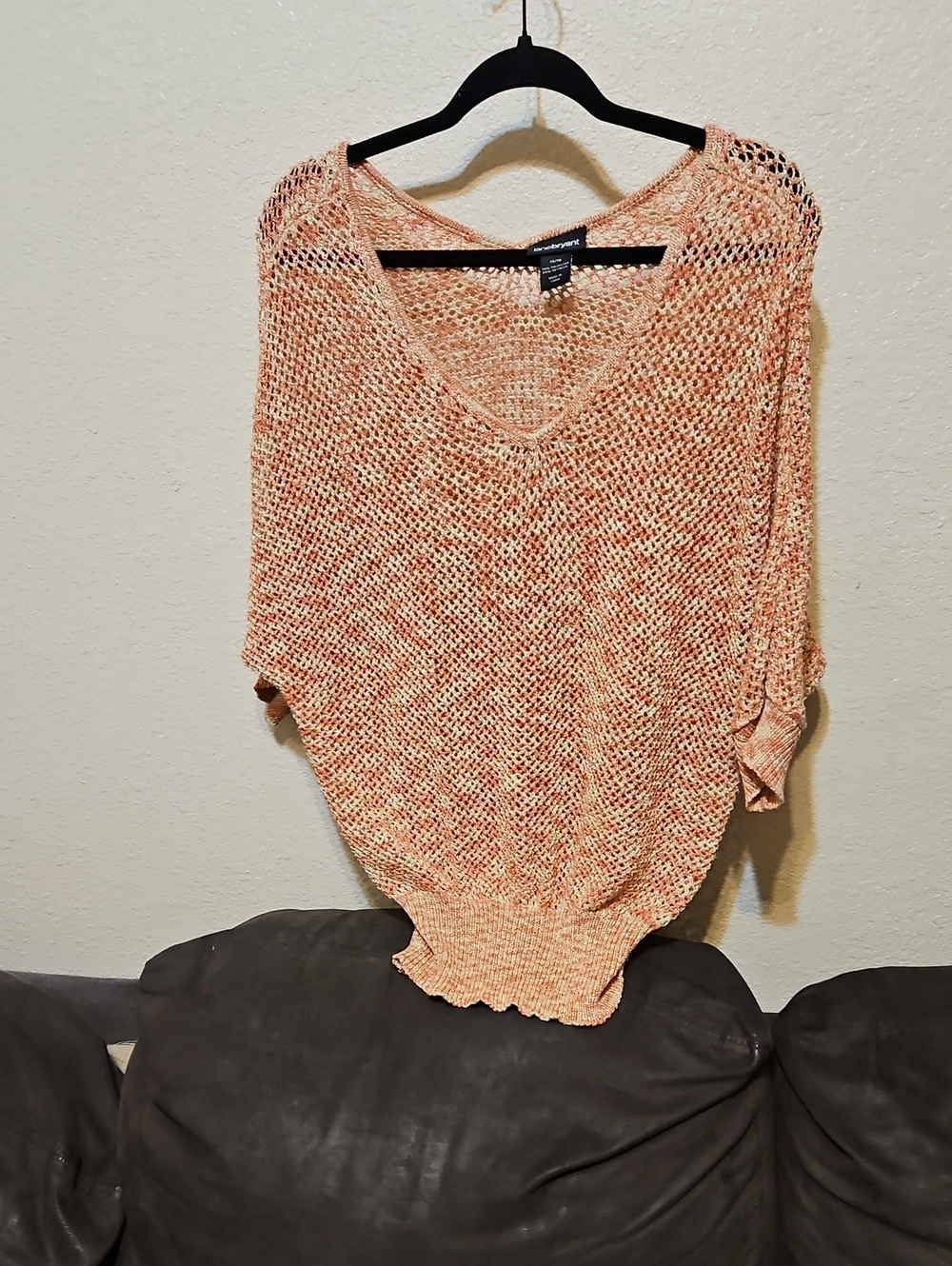 Lane Bryant Peach And Gold Shimmer Blend Open-Weave V-Neck Sweater